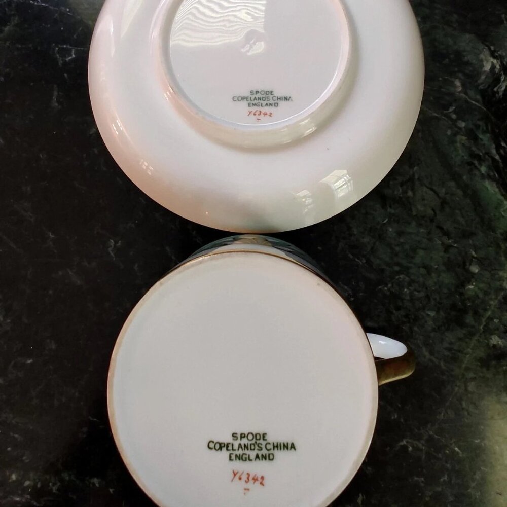 1941 Copeland Spode Custom Made Porcelain Demi-Tasse Pink Green Tea Set - Picture 9 of 16